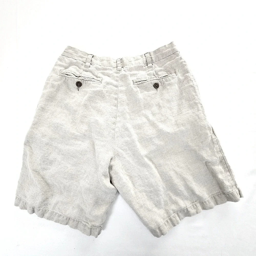 Banana Republic Mens 30 Oatmeal Pleated 100% Linen Shorts Beige Summer Casual